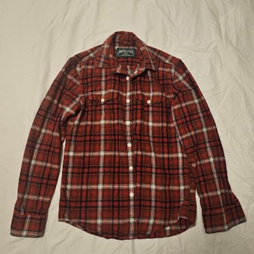 American Eagle Men’s Flannel Shirt – Rust Orange & Red Plaid – Size XS